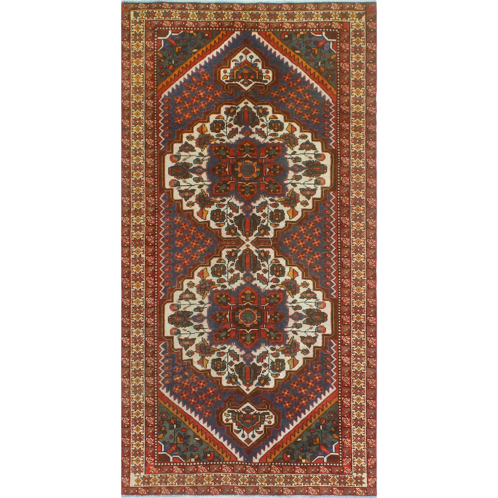 Fine Vintage Distressed Zahra Blue/Ivory Runner - 4'9" x 9'6"