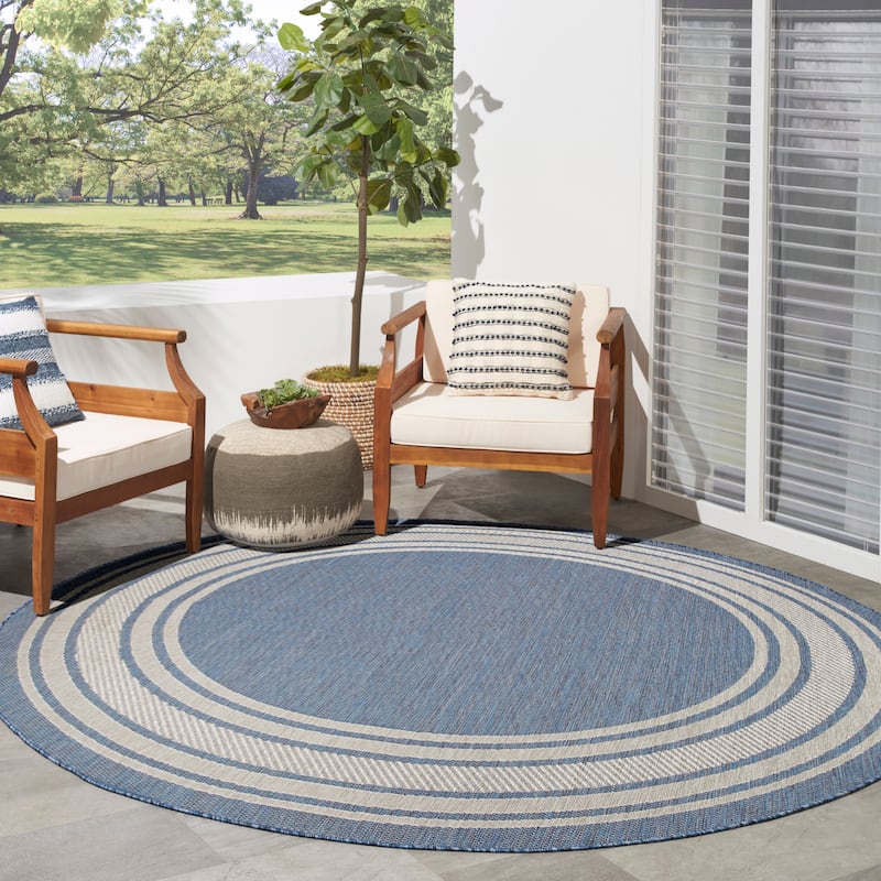 Nourison Horizon Indoor/Outdoor Geometric Area Rug - 5' x Round - Denim