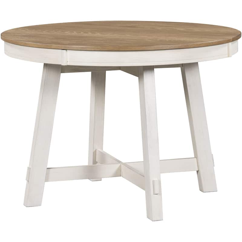 Farmhouse Round Extendable Wood Dining Table with 16" Leaf