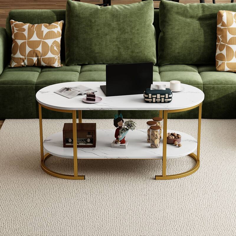 Gymax 2-Tier Wooden Accent Table w/Spacious Tabletop Open Storage