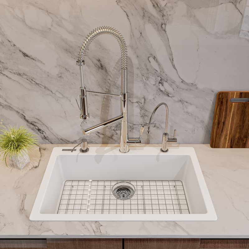 ALFI brand White 30-inch Drop-In Single Bowl Granite Composite Kitchen Sink
