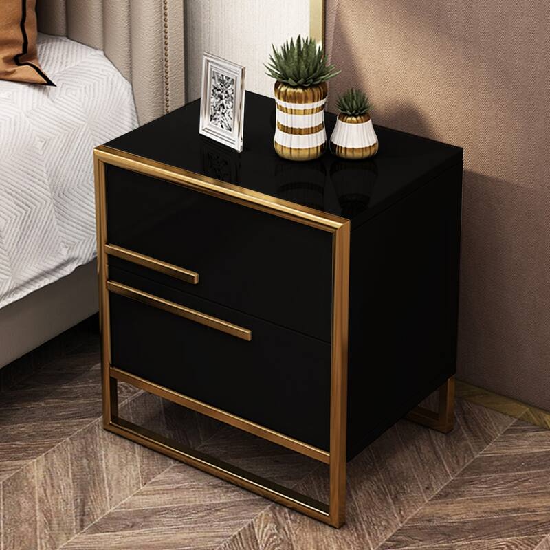 Modern 15.7'' Wide Nightstand 2 - Drawer Nightstand in White/Black