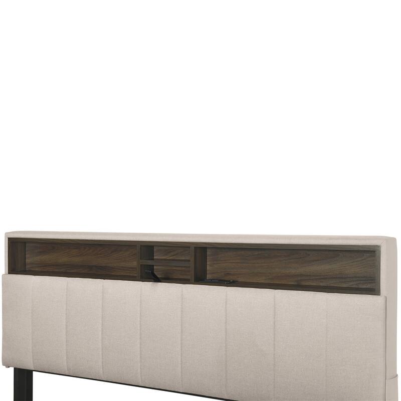 Queen Size Linen Upholstered Platform Bed with Trundle and USB Ports