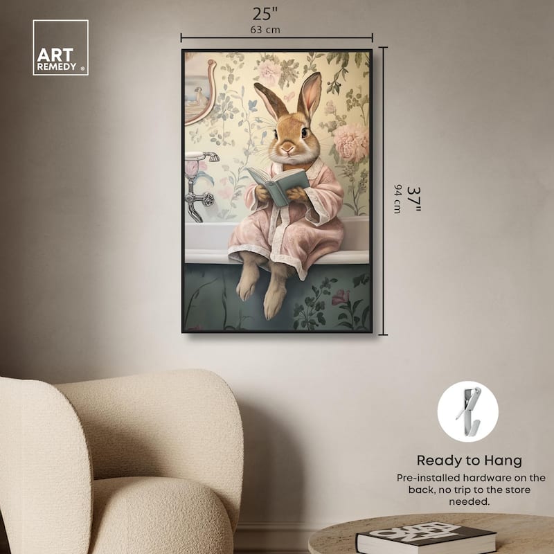 Bunny Bibliophile Bathing Canvas by Art Remedy