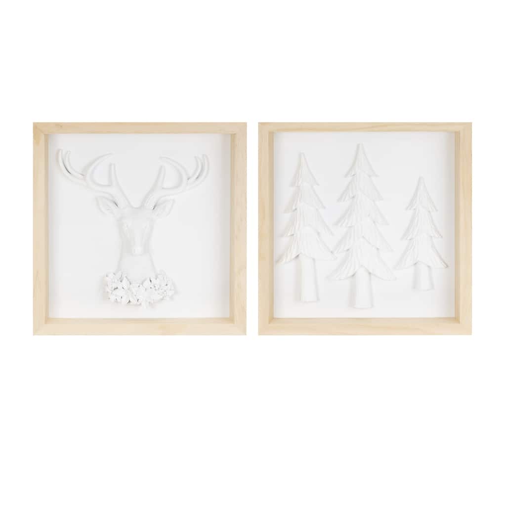 Framed Holiday Deer and Tree Artwork (Set of 2)
