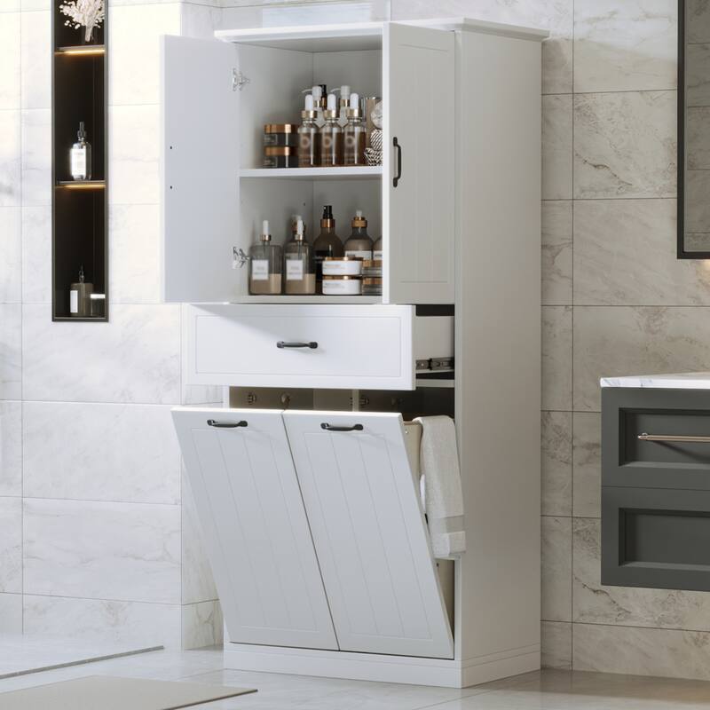 Bathroom Storage Cabinet With Two Laundry Baskets