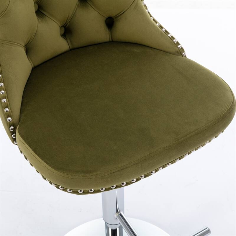 2 Piece Adjustable Swivel Velvet Upholstered Barstool with Chrome Base