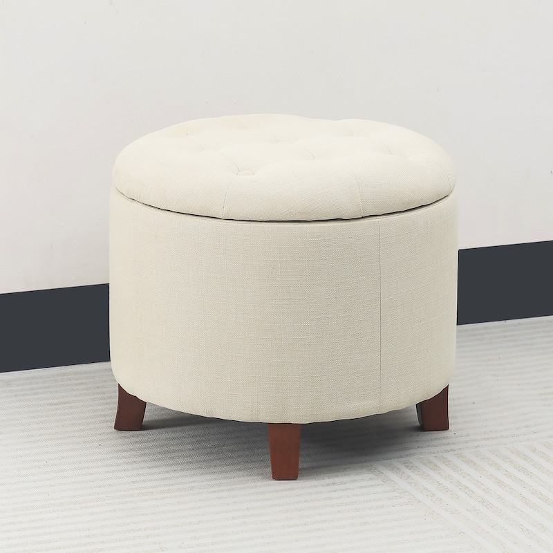 Adeco 20" Tufted Round Ottoman with Storage