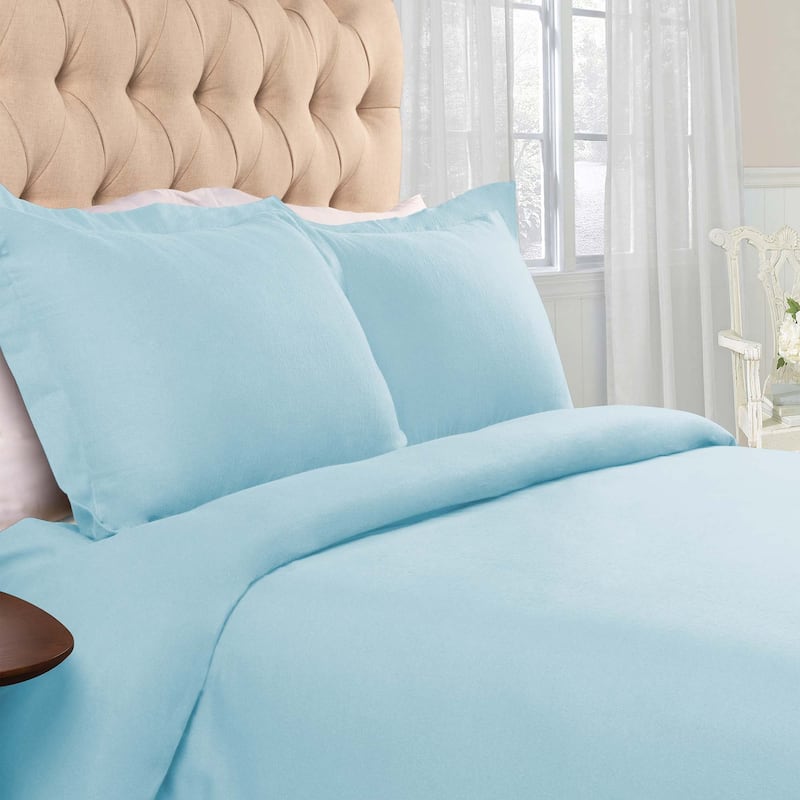 Superior Classic Solid Flannel Cotton Duvet Cover Set - Light Blue - Full - Queen