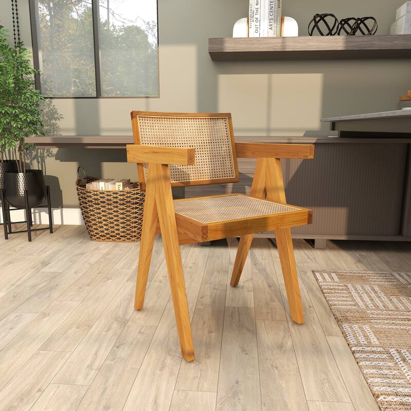 Teak Wood Handmade Accent Chair with Woven Cane Seat - Black or Brown - Roche River Decor