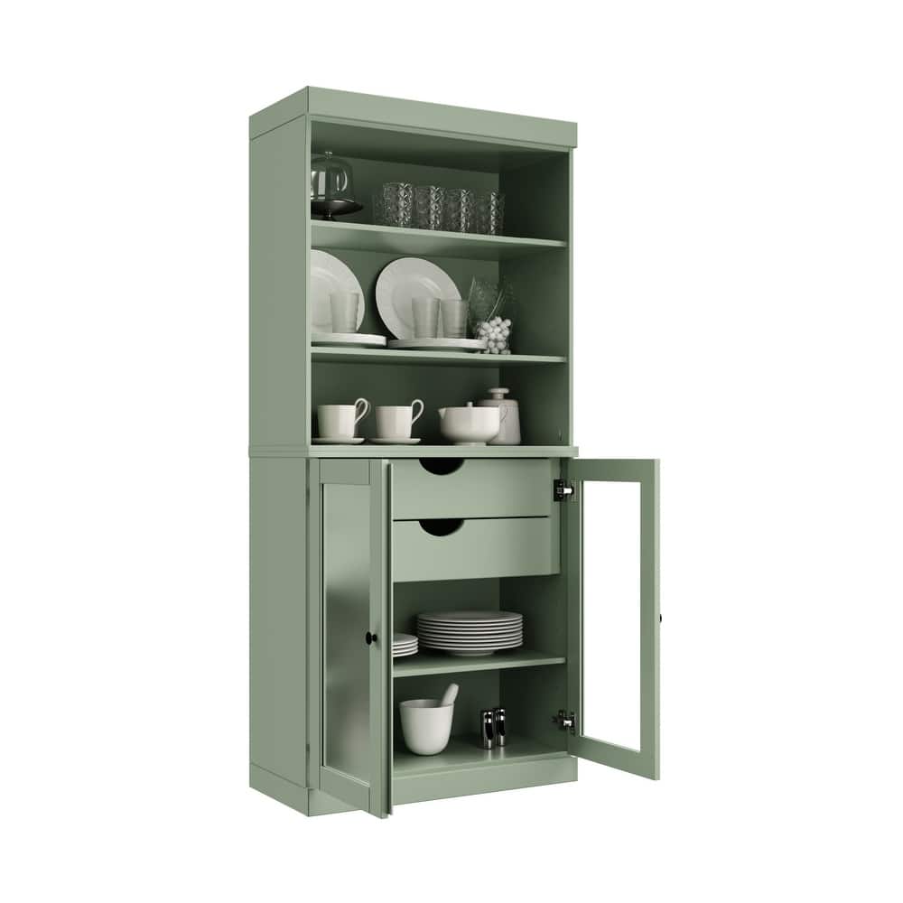 Palace Imports 100% Solid Wood Pantry Cabinet with Frosted Glass Doors, 2-Drawers and Adjustable Shelves - 32" x 71.5"