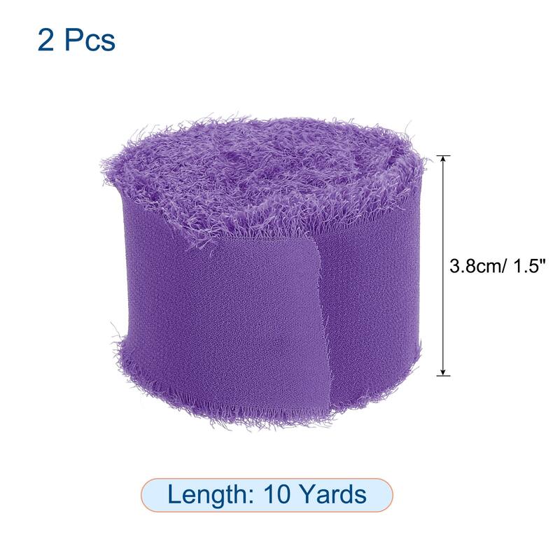 Chiffon Ribbon 1.5" x 10 Yard, Handmade Fringe Ribbon, 2pcs - Mist Blue