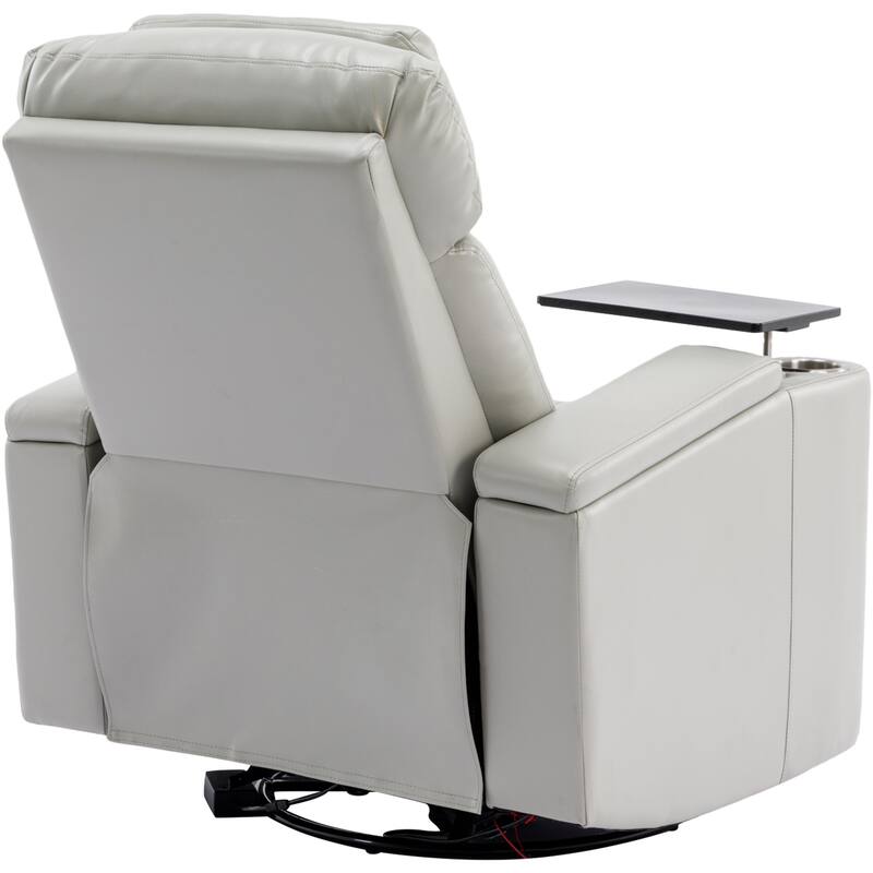 270° Power Swivel Recliner,Home Theater Seating With Hidden Arm Storage and LED Light Strip,Cup Holder