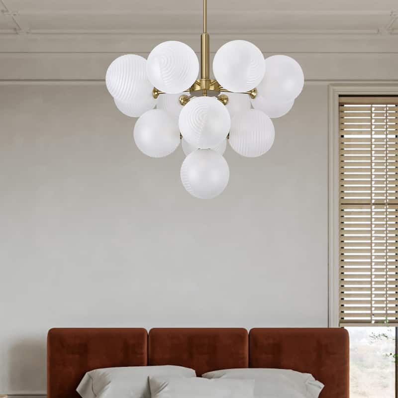 13 - Light Luxury Gold Chandelier with Frosted Glass Globes for Living Dining Room Centerpiece - Antique Brass