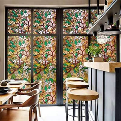 DCP No Glue Self Static Removable Frosted Glass Privacy Window Film, Blooming Flowers
