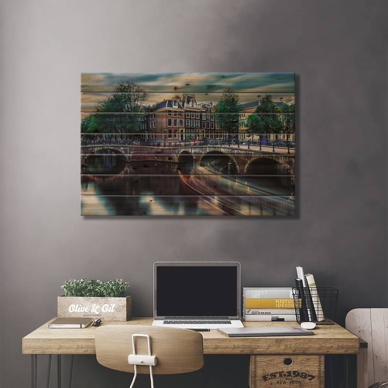 Beautiful Amsterdam Print On Wood by Manjik Pictures - Multi-Color
