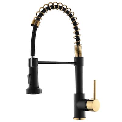 Black and Gold Single Handle Pull-down Kitchen Faucet