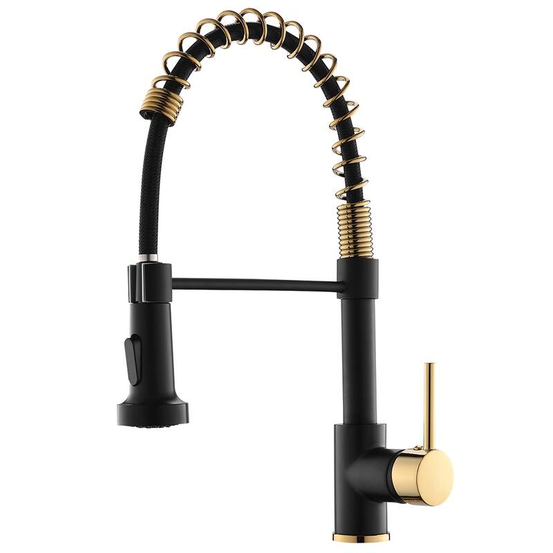 Spring Pull Down Kitchen Faucet - Black and Gold