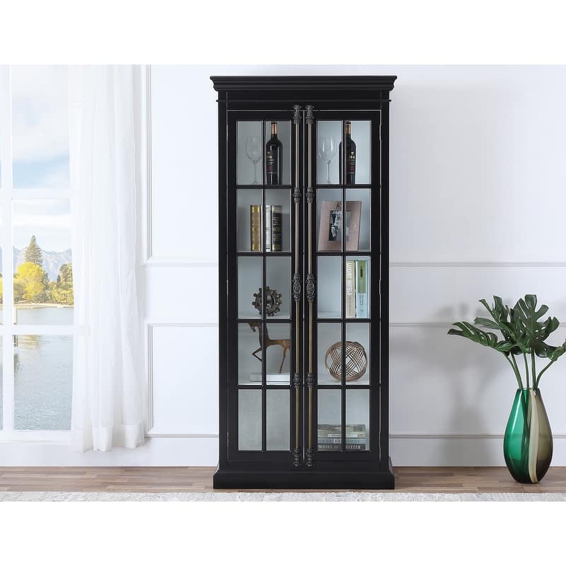 Best Master Furniture Poplar Wood 4 Shelves with Glass Curio Cabinet - Black