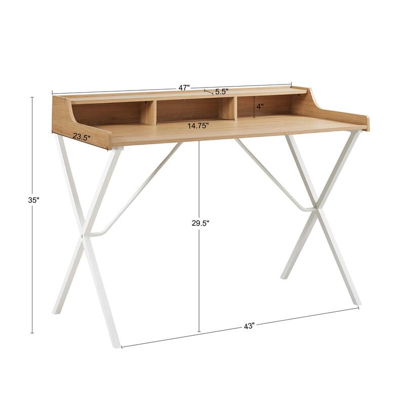 510 Design Laurel Writing Desk With Storage And Metal Crossed Legs
