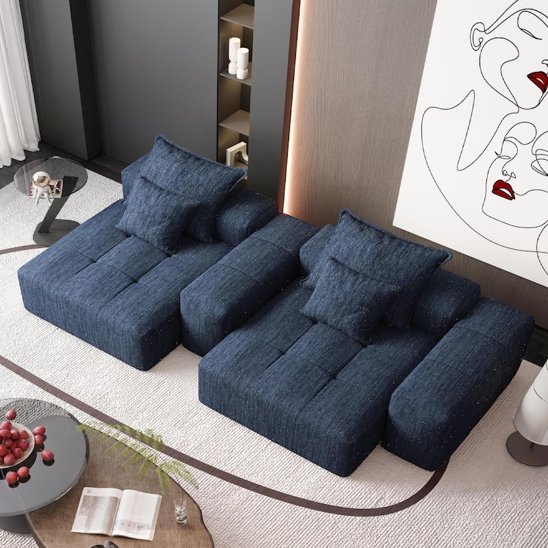 113.39" Chenille 4-Seater Modular Sofa, Sparkling Tufted and Non-Slip Base