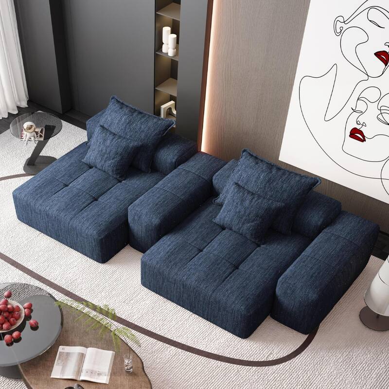 Oversized Modular Sectional Sofa w/ Armrest, Chenille Soft Cushion Sofa w/ 4 Pillows, 4 PCS DIY Combination Tufted Sofa
