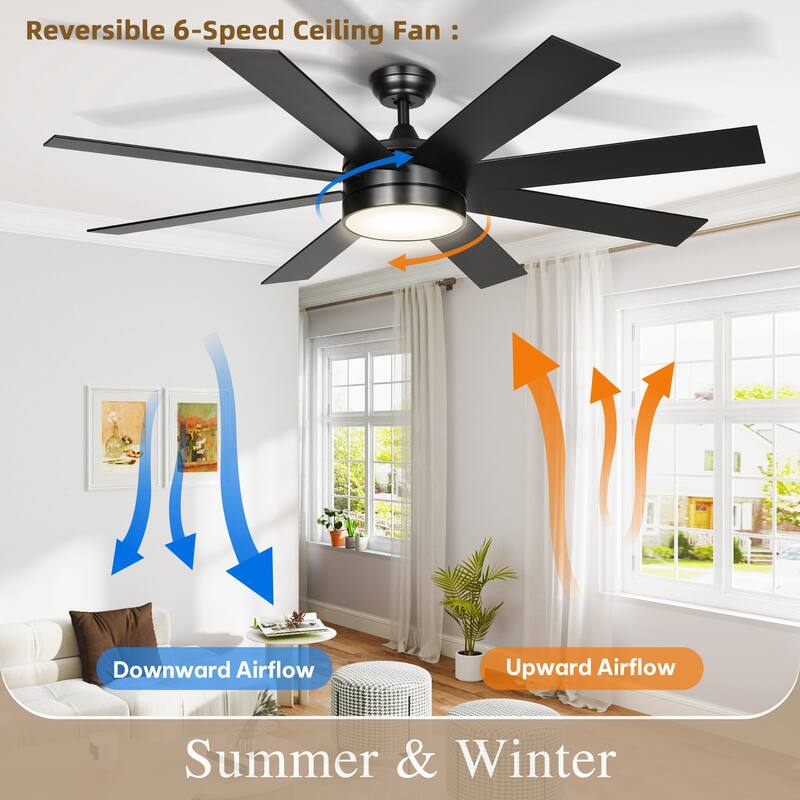 Moasis 60 Inch 8-Blades Smart Ceiling Fan with Lights and Remote/App Control