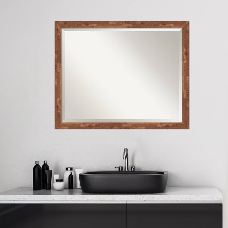 Beveled Wood Bathroom Wall Mirror - Fresco Dark Walnut Frame