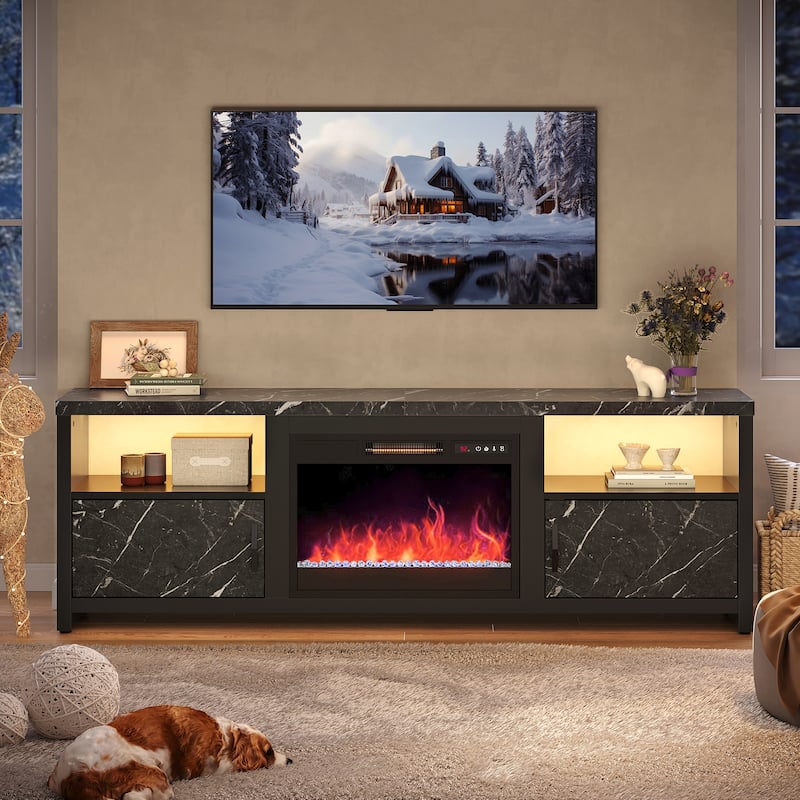 70" TV Stand for 75" TVs with LED Fireplace Light and Cabinet - 71 inches