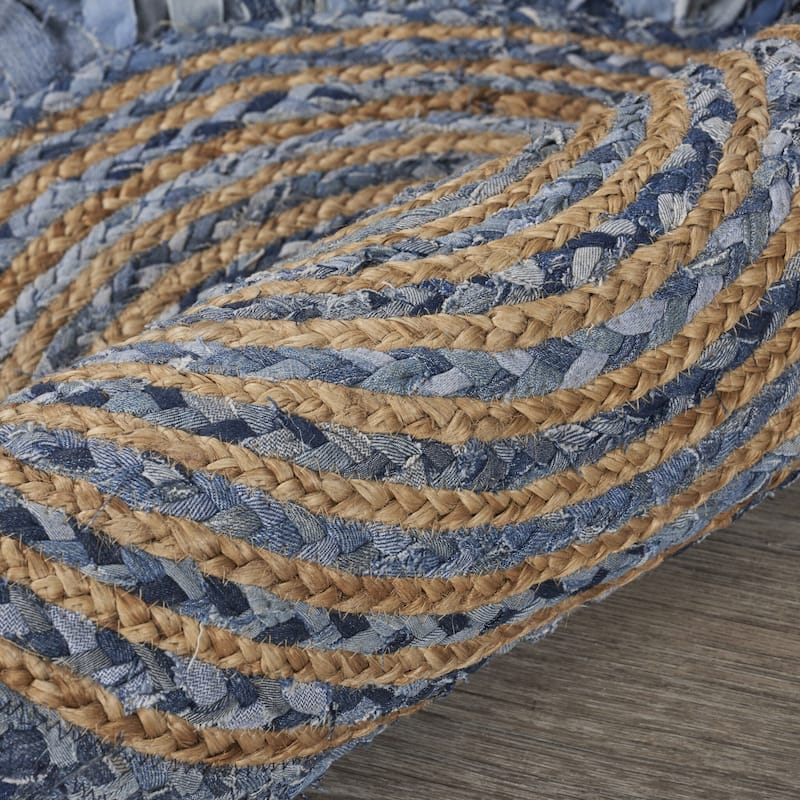 Sevita Organic Jute Braided Area Rug, Denim Blue and Natural