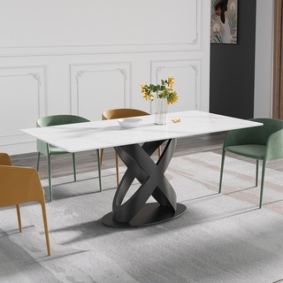 Rectangle Marble Dining Table Set for 6-8,71"Antique White Sintered ...