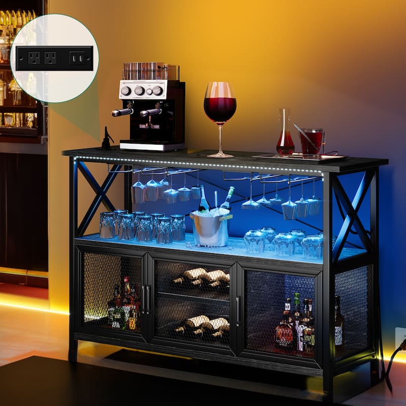 Moasis 55" Wine Bar Cabinet Industrial Coffee Bar Cabinet - 55.1"L x 15.7"W x 33.4"H
