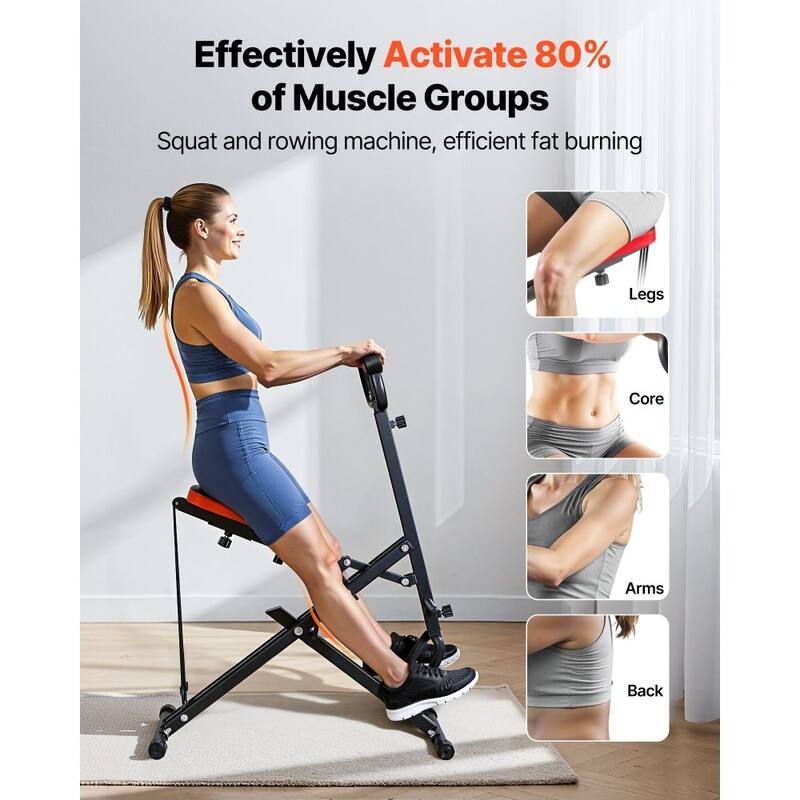 Black Steel Deep Squat Training Machine with Adjustable Seat and Resistance Bands - 35.4 x 22.8 x 44.1 in
