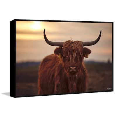 Sunset and Cows Floater Framed Print on Canvas