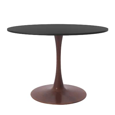 Bristol 31" Round Dining Table with MDF Top and Walnut Steel Pedestal Base for Modern Kitchen and Dining Room