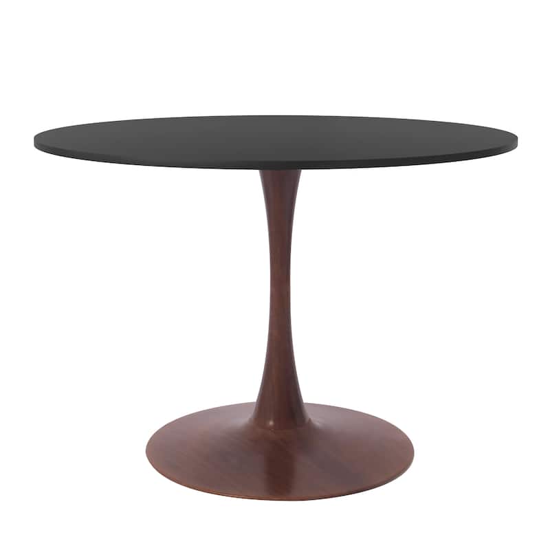 Bristol 35" Round Dining Table with MDF Top and Walnut Steel Pedestal Base for Modern Kitchen and Dining Room