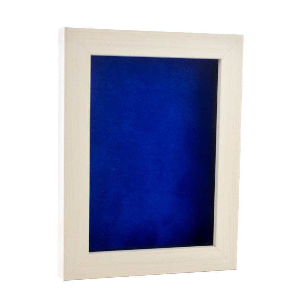 20x30 Shadow Box Frame White Washed Wood | With a 3/4" Usable Display Depth | Includes a Royal Blue Real Suede Texture Acid-Free