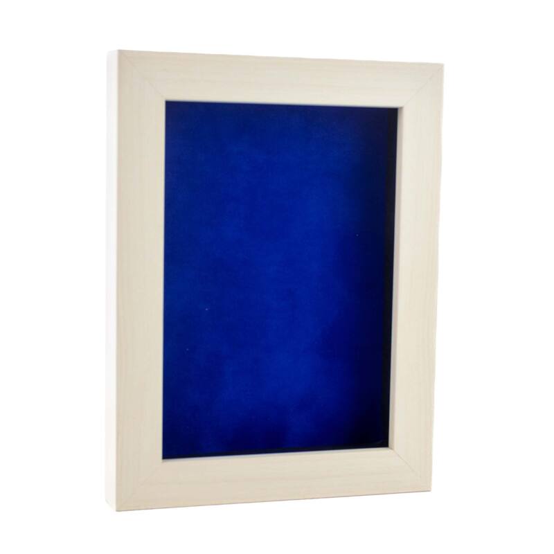 5x7 Shadow Box Frame White Washed Wood | With a 3/4" Usable Display Depth | Includes a Royal Blue Real Suede Texture Acid-Free - Holds 5x7 Photo