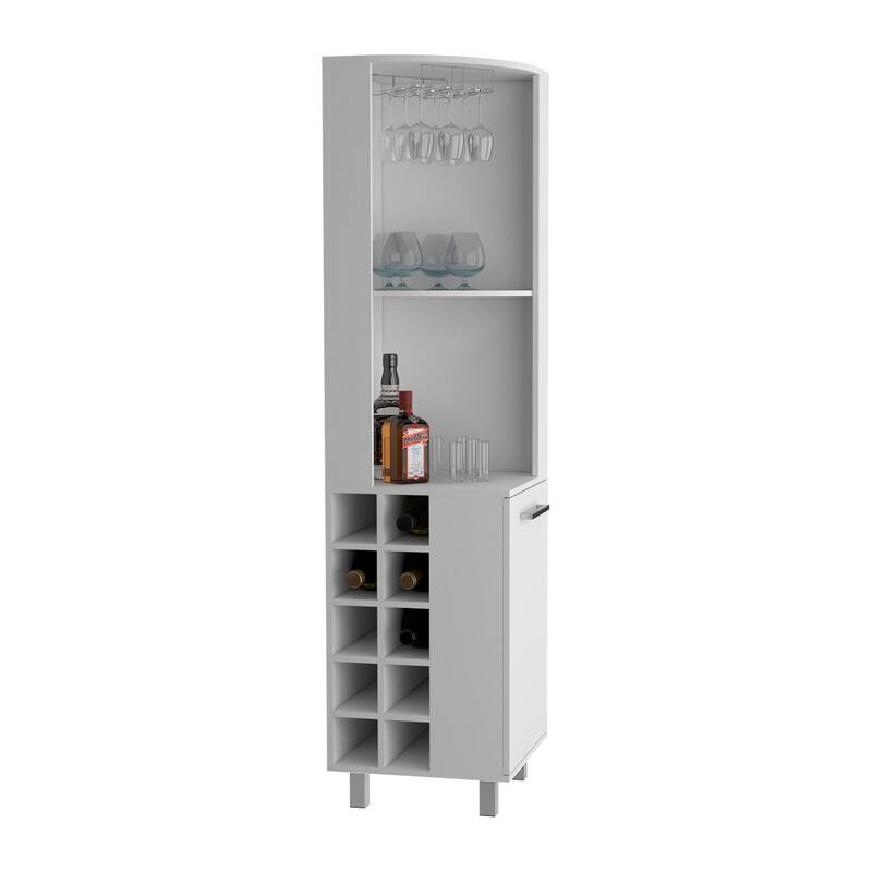 Corner Bar Single Door Cabinet Two Shelves, Ten Built-in Wine Rack, Two Interior Shelves