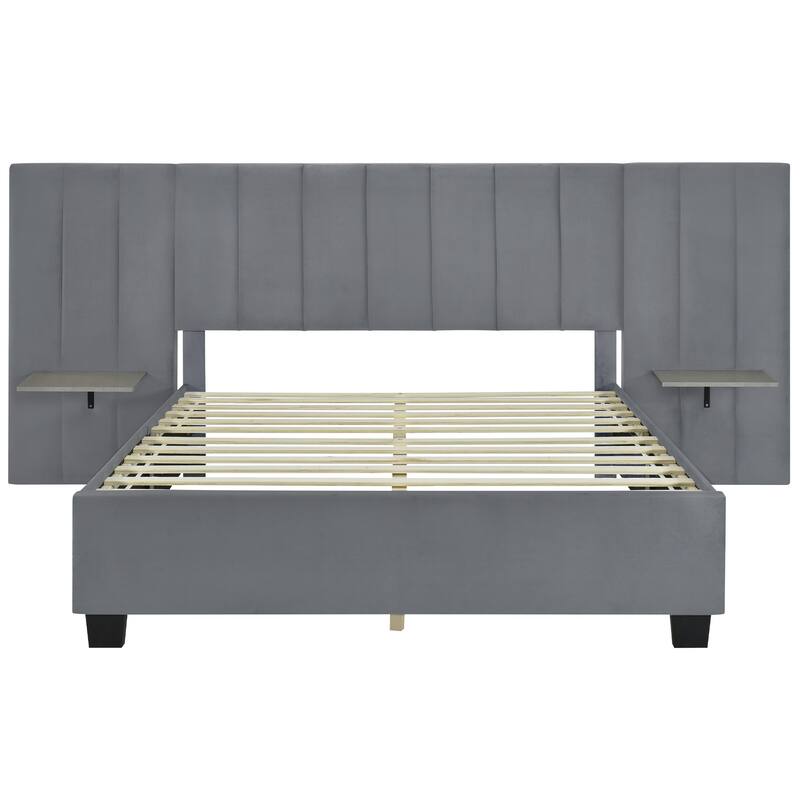 HomeRoots Gray Tufted Velvet Upholstered Queen Bed Frame