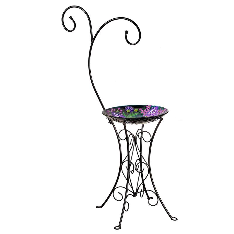Decorative Metal Bird Bath Stand, Dual Shepards Hook