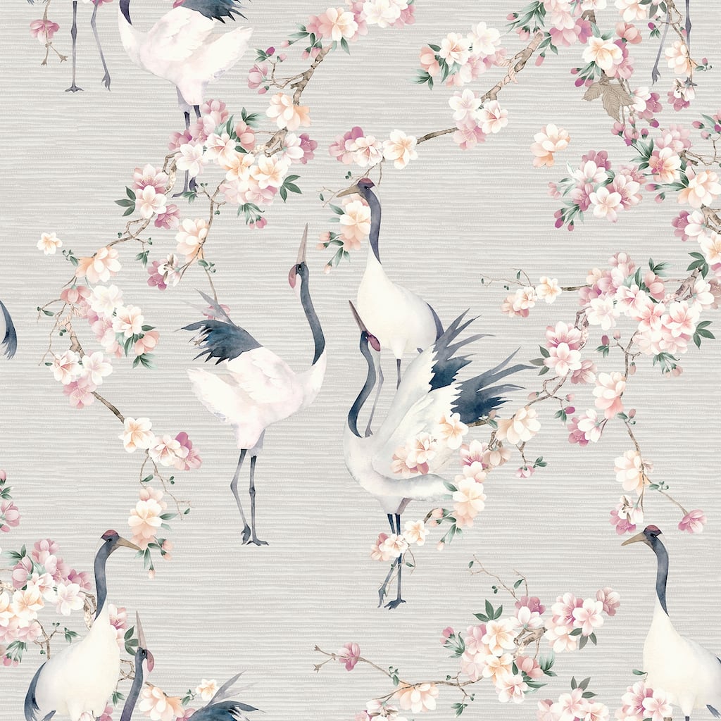Blossom Crane Natural/Pink Wallpaper
