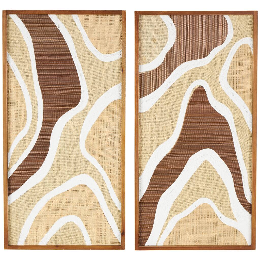 Wood Abstract Textured Wavy Home Wall Decor with White and Tan Accents - Set of 2 Brown - Roche River Decor