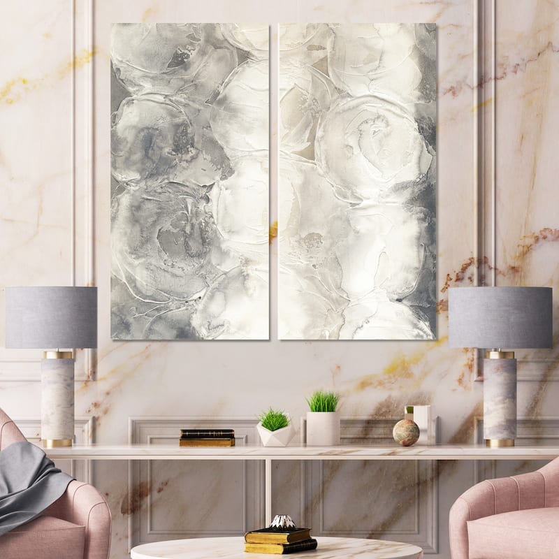 Designart "Gray Circles I" Modern & Contemporary Canvas Wall Art Print 2 Piece Set - 20" W x 40" H x 1" D x 2 Pieces