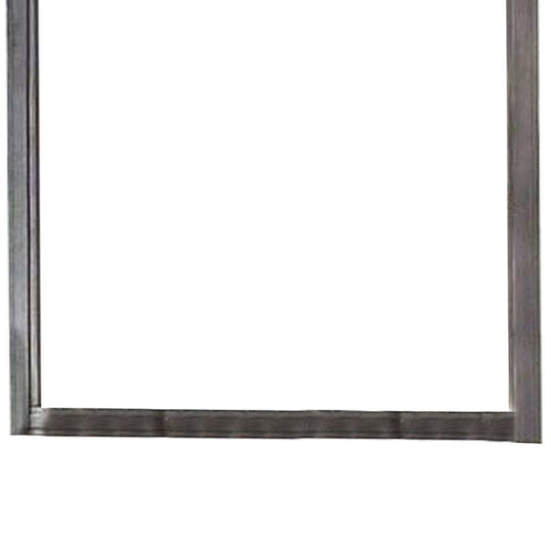 38 Transitional Style Square Wooden Frame Mirror, Gray