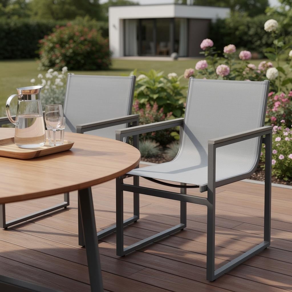 Set of Two 22" Light Gray Metal Outdoor Dining Chair