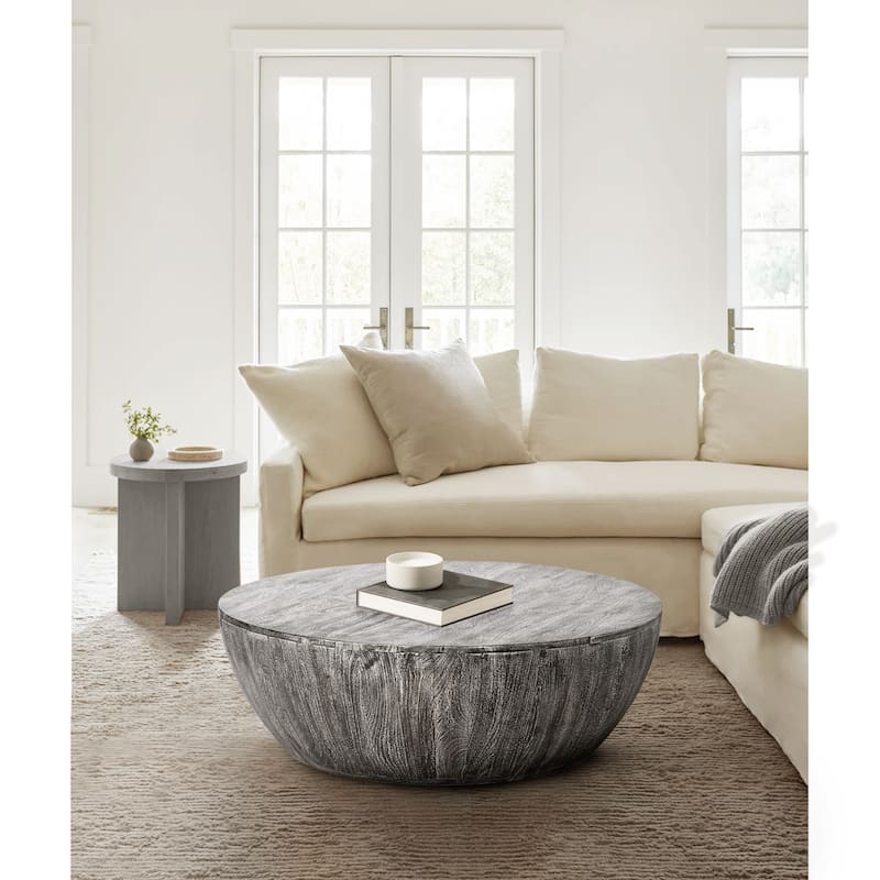 Arthur 35.5 Inch Round Mango Wood Coffee Table Subtle Grains