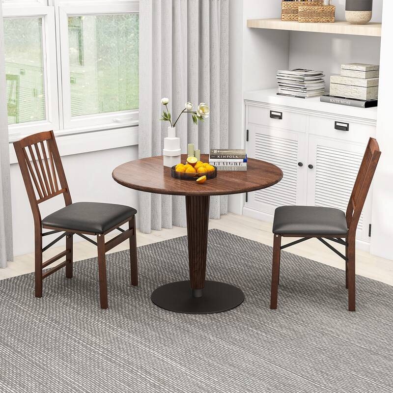 Set of 2 Folding Dining Chairs with PU Leather Seat and Solid Wood Frame for Small Spaces - 19.5" x 16" x 34"