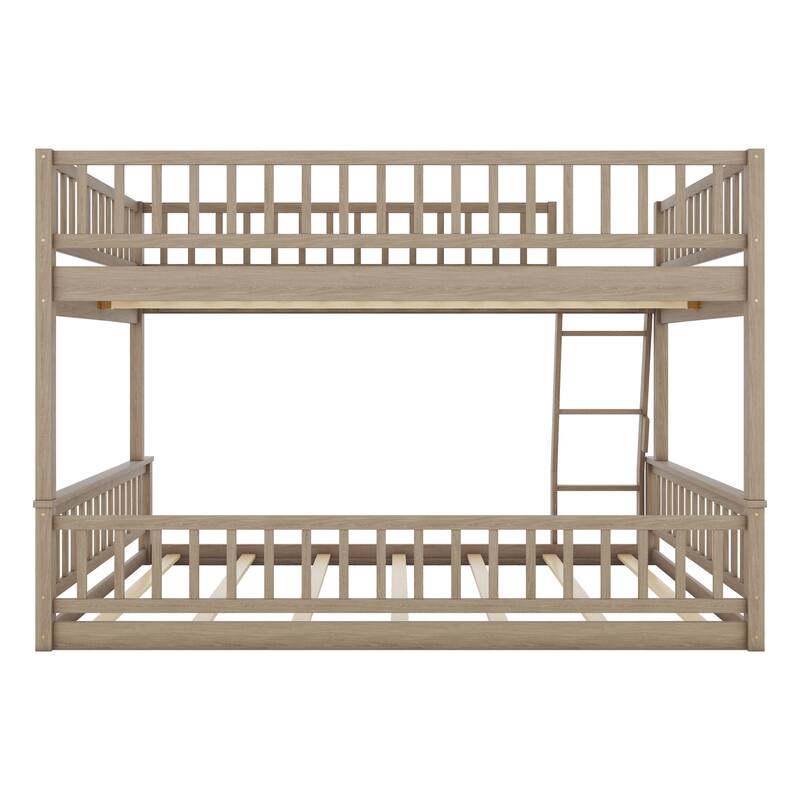 Walnut Full XL over Queen Size Bunk Bed with Ladder and Guardrails for Kids, Boys and Girls, Bedroom