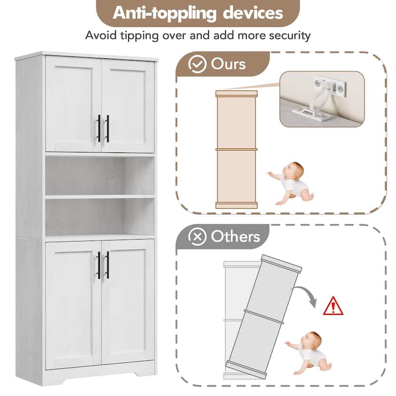 67" Tall Storage Cabinet, Kitchen Pantry Cabinet with Adjustable Shelves, Open Compartments